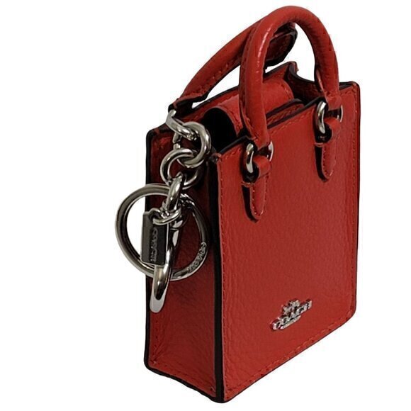 Coach Leather Mini Tote North South Red Bag Charm Keyring - Picture 5 of 9
